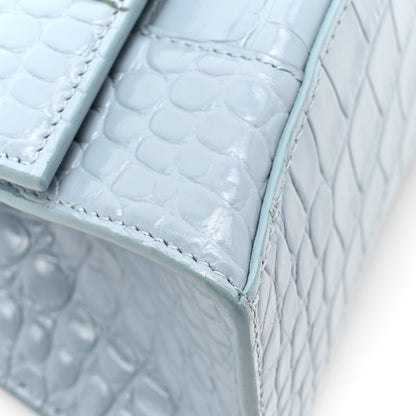 Balenciaga Shiny Calfskin Crocodile Embossed Small Hourglass Top Handle Bag Blue Grey 12 of 16
