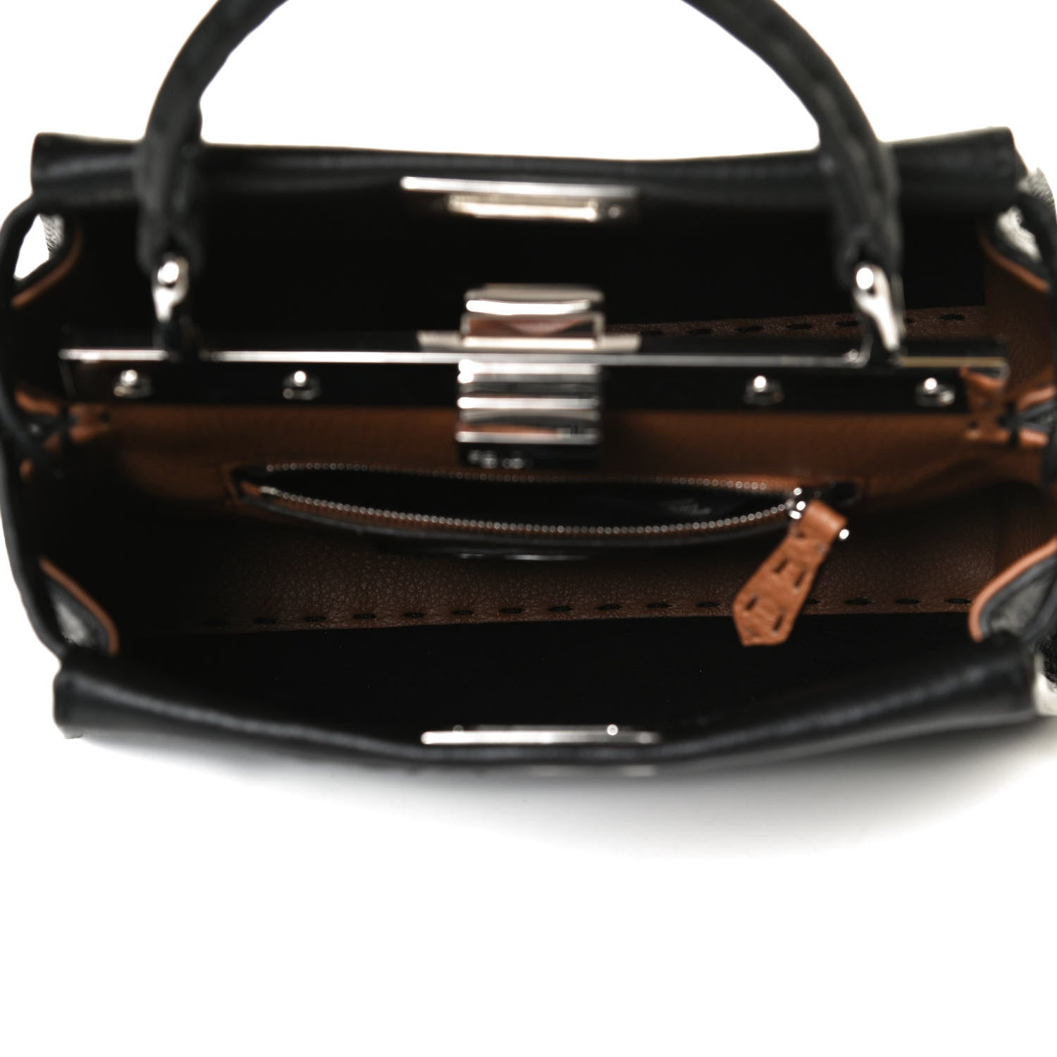 Fendi Cuoio Romano Selleria Bi-Color Mini Peekaboo Iconic Satchel Black Mou 4 of 15