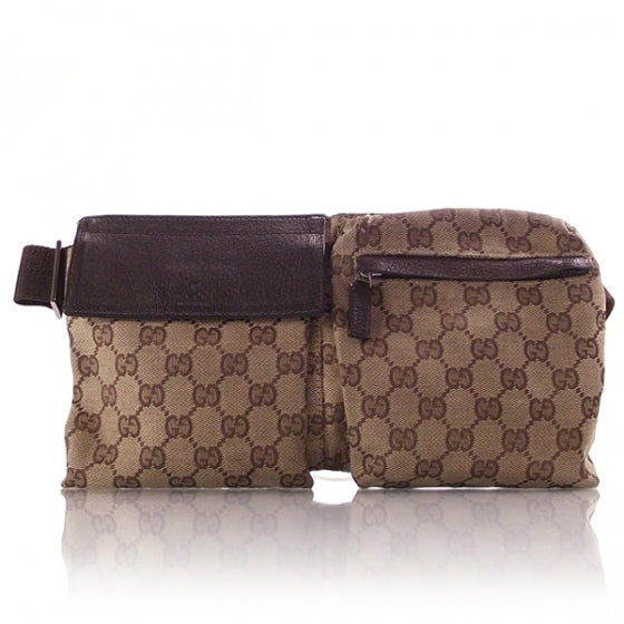 Gucci GG Monogram Double Pocket Belt Bag Dark Brown 1 of 10