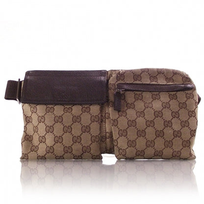 Gucci GG Monogram Double Pocket Belt Bag Dark Brown 1 of 10