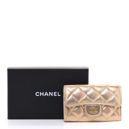 Chanel Metallic Lambskin Quilted Flap Card Holder Wallet Gold 9 of 9