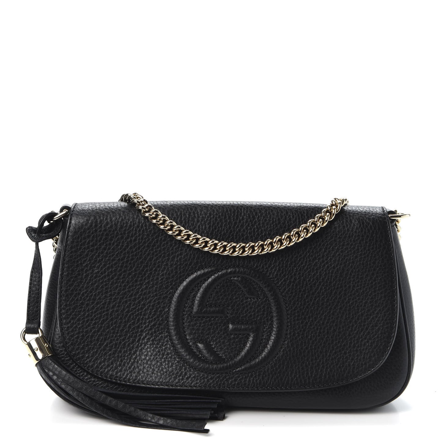 Pebbled Calfskin Medium Soho Flap Crossbody Black