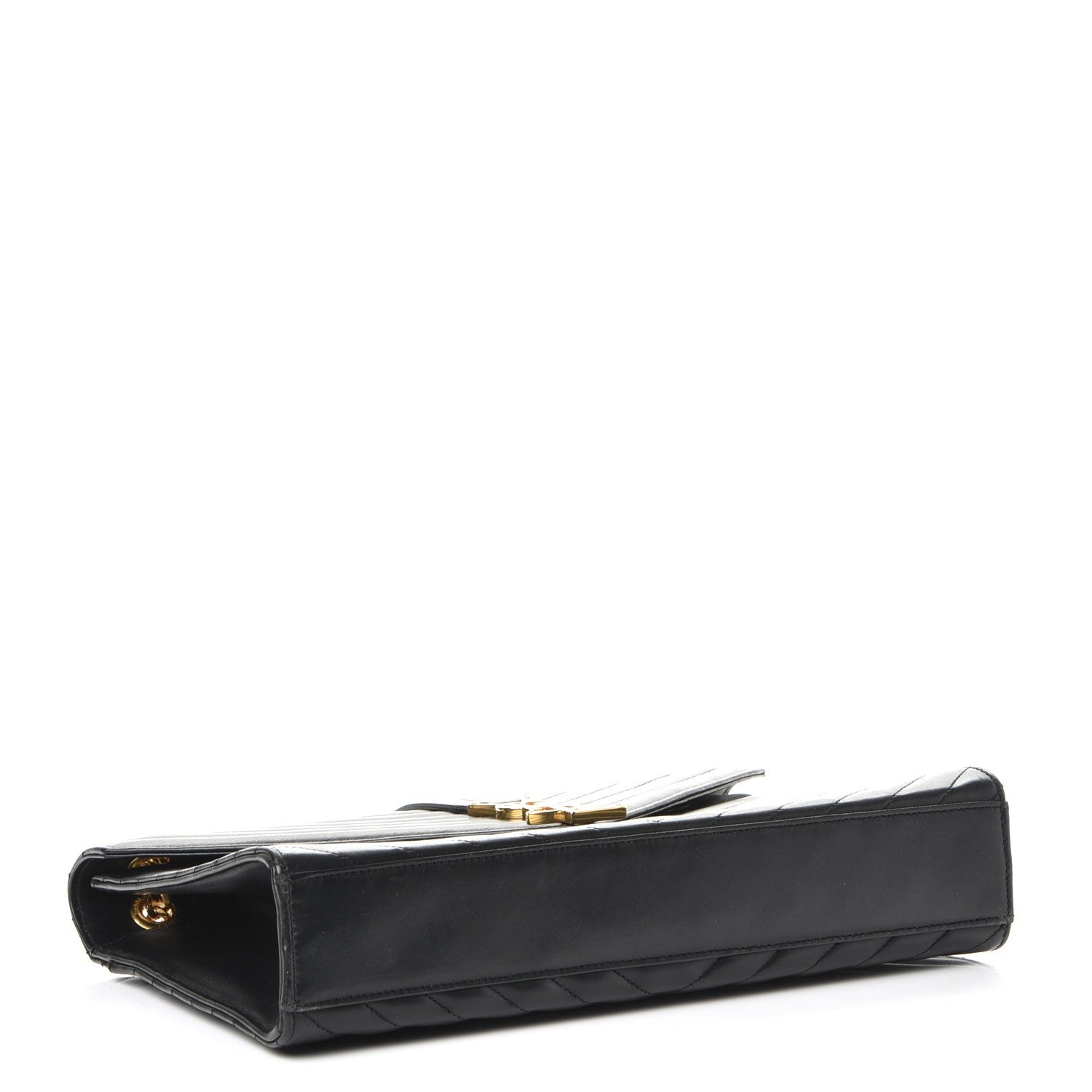 Saint Laurent Smooth Calfskin Matelasse Chevron Large Monogram Satchel Black 4 of 9