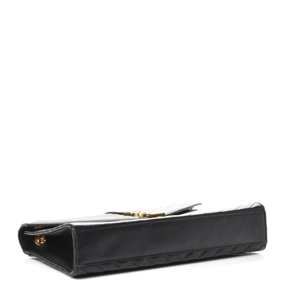 Saint Laurent Smooth Calfskin Matelasse Chevron Large Monogram Satchel Black 4 of 9