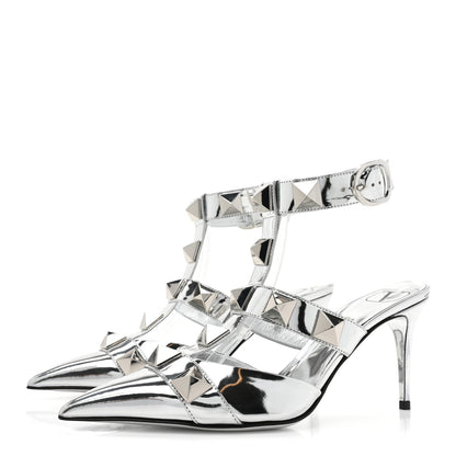 Valentino Garavani Calfskin Monochrome Roman Stud Ankle Strap 80mm Pumps 38 Silver 3 of 10