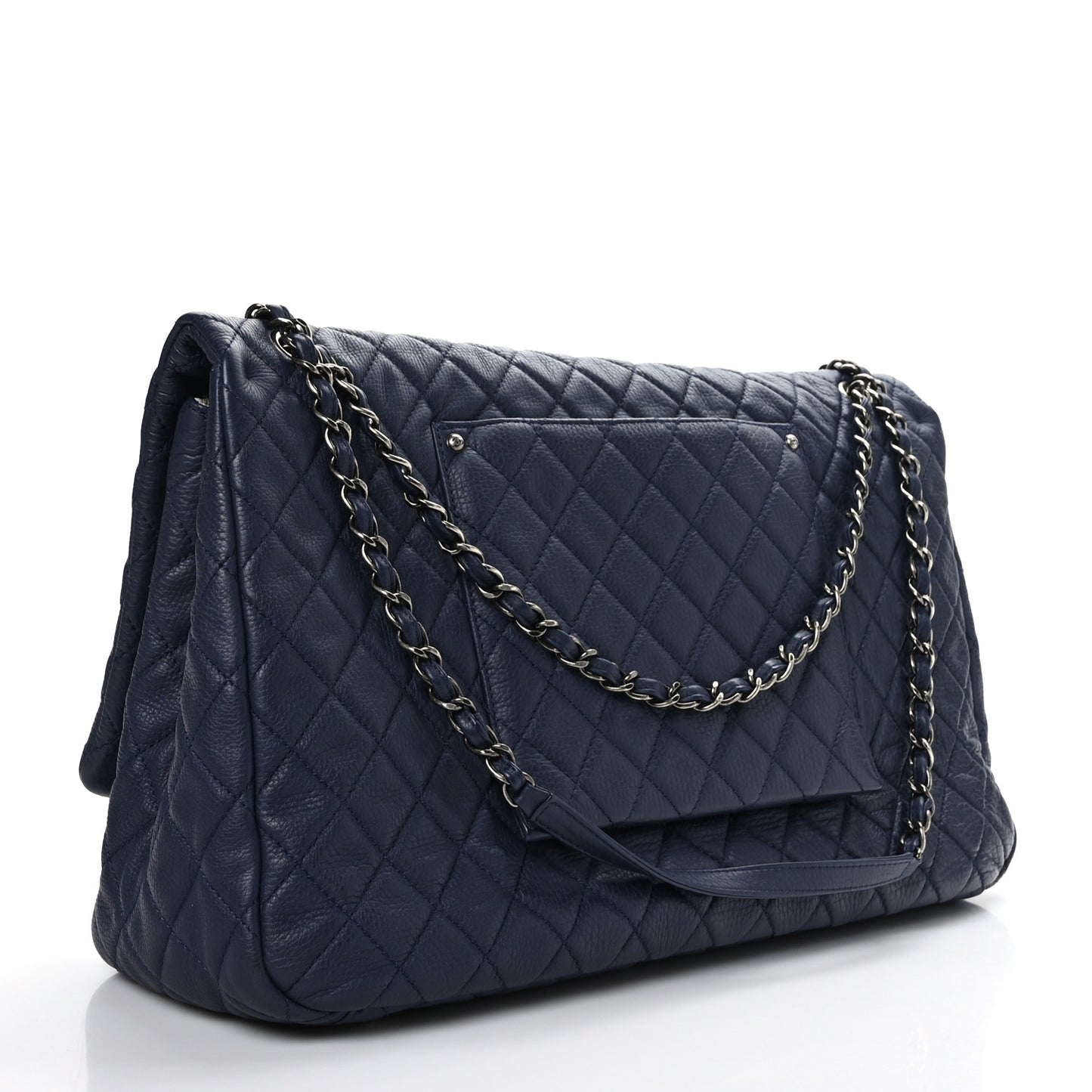 Calfskin Quilted XXL Travel Flap Bag Navy