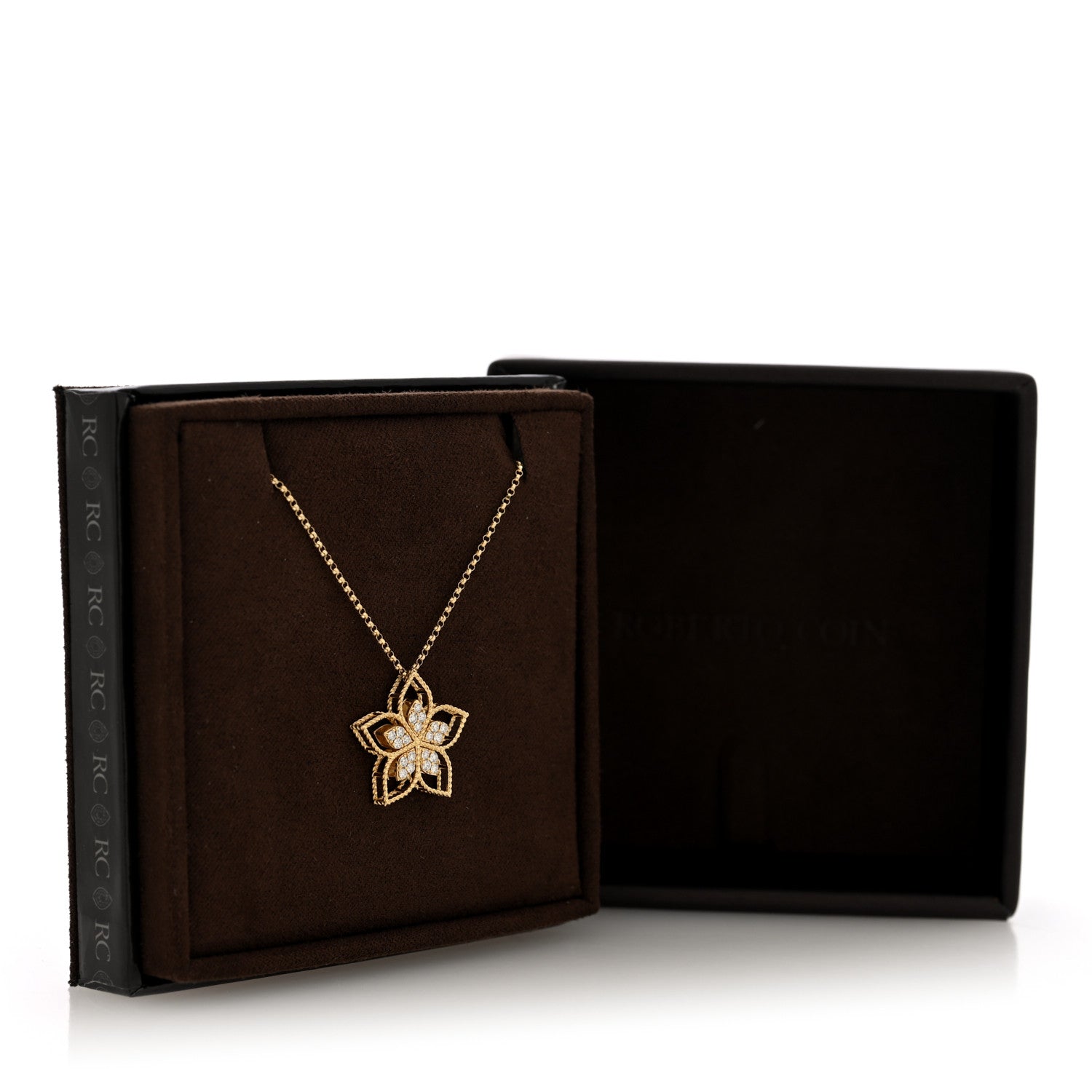 Roberto Coin 18K Yellow Gold Diamond Medium Vernazza Open Frame Flower Pendant Necklace 4 of 4