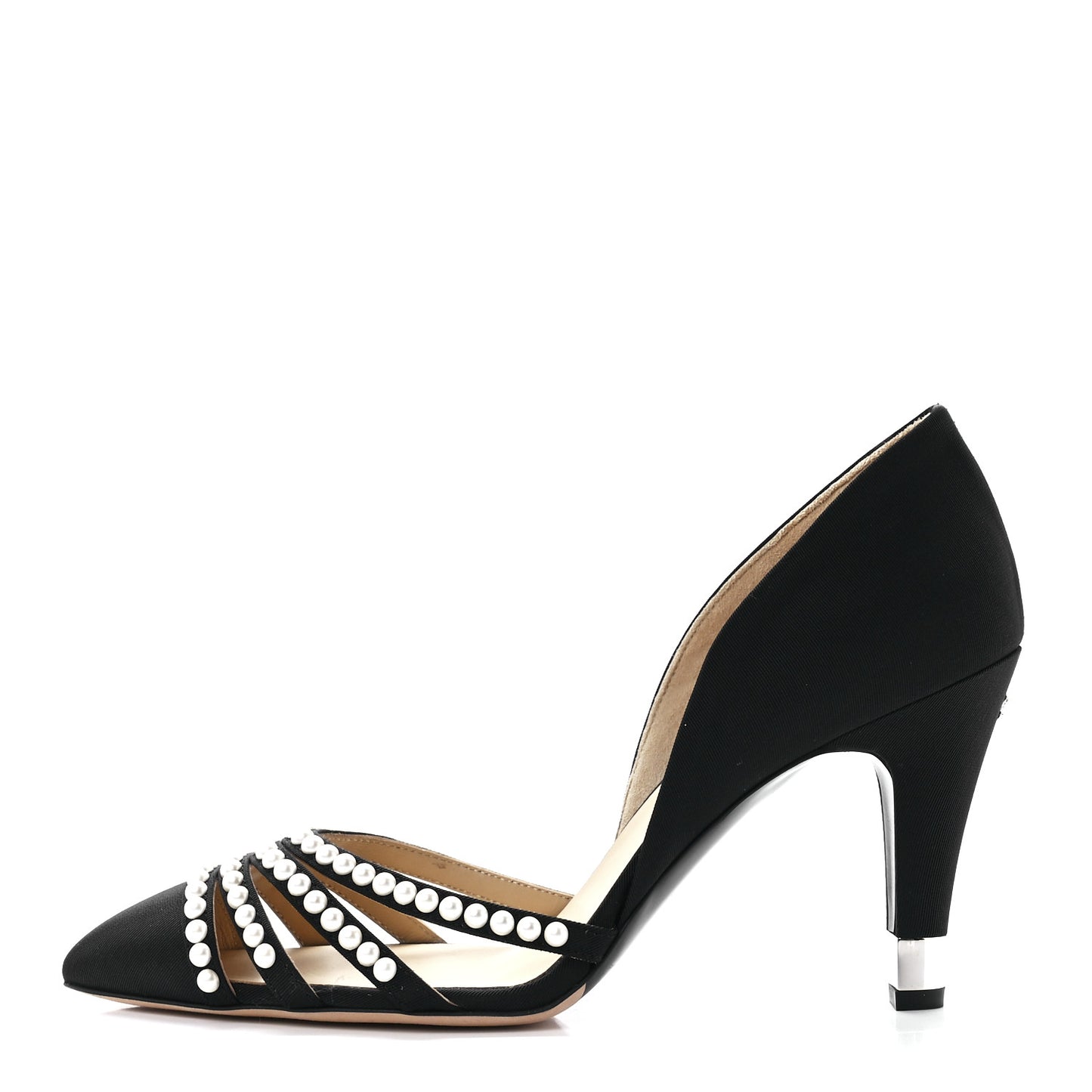 Satin Grosgrain Pearl Pumps 39 Black