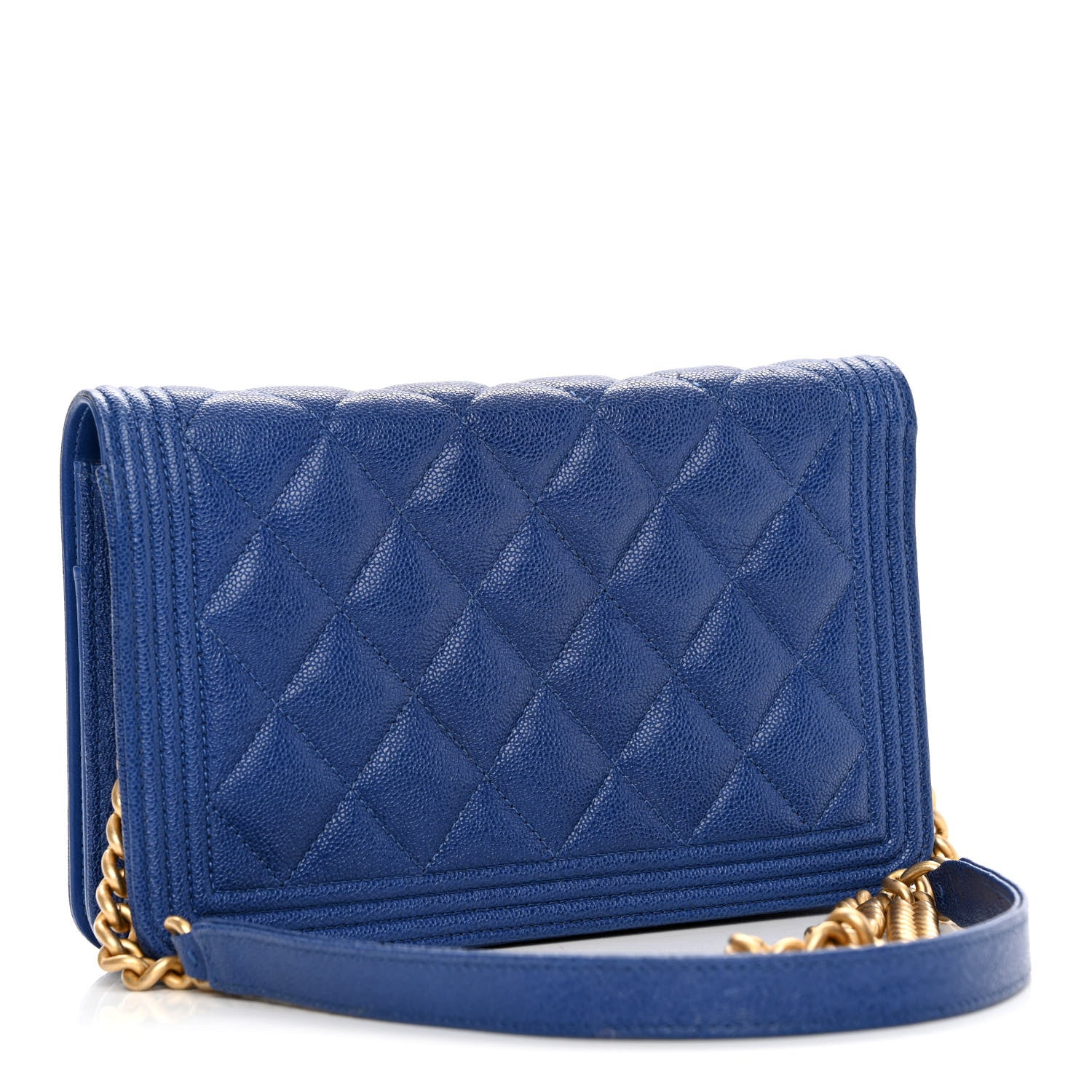 Chanel Caviar Quilted Boy Wallet On Chain WOC Blue 3 of 12