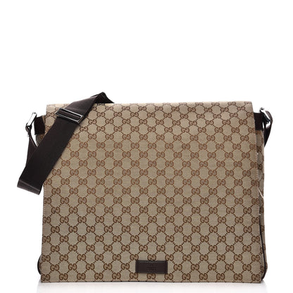 Gucci Monogram Large Flap Messenger Bag Beige Dark Brown 1 of 15