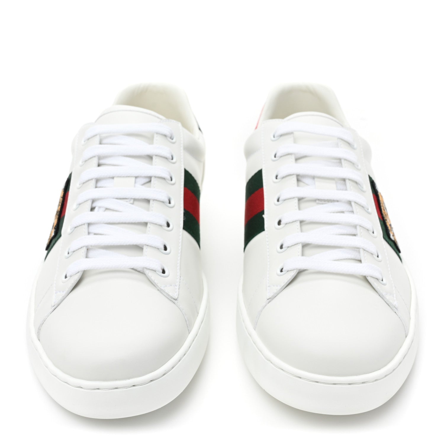 Gucci Calfskin Ayers Web Tiger Embroidered Mens Ace Sneakers 10 White Green Red 2 of 11