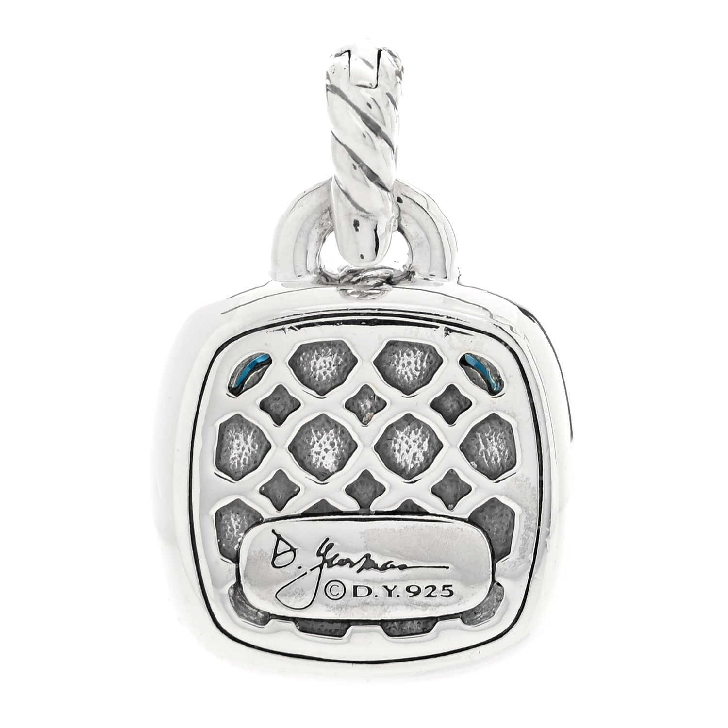 David Yurman Sterling Silver Blue Topaz Diamond 14mm Albion Enhancer Pendant 2 of 3