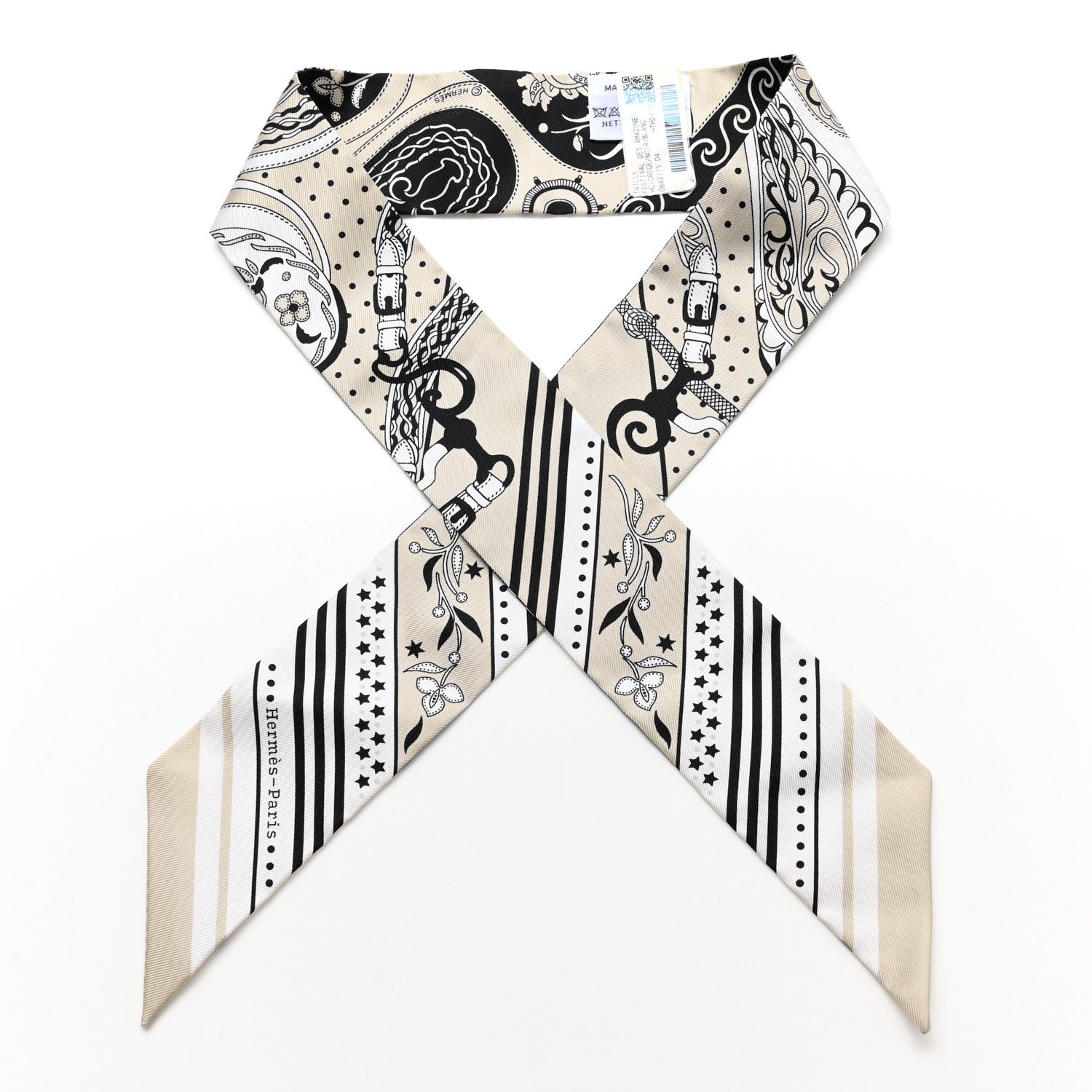 Hermes Silk Festival des Amazones Twilly Grege Black White 1 of 4