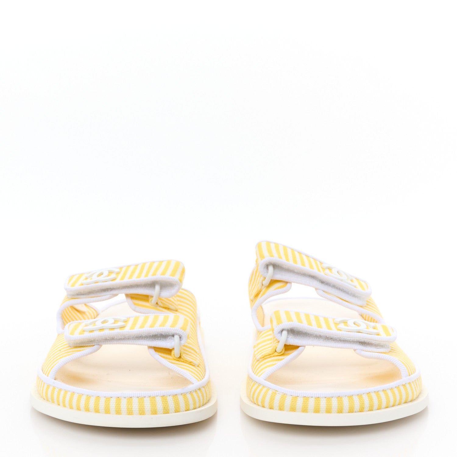 Chanel Printed Calfskin Velcro Dad Flat Mules 40 White Yellow 3 of 9