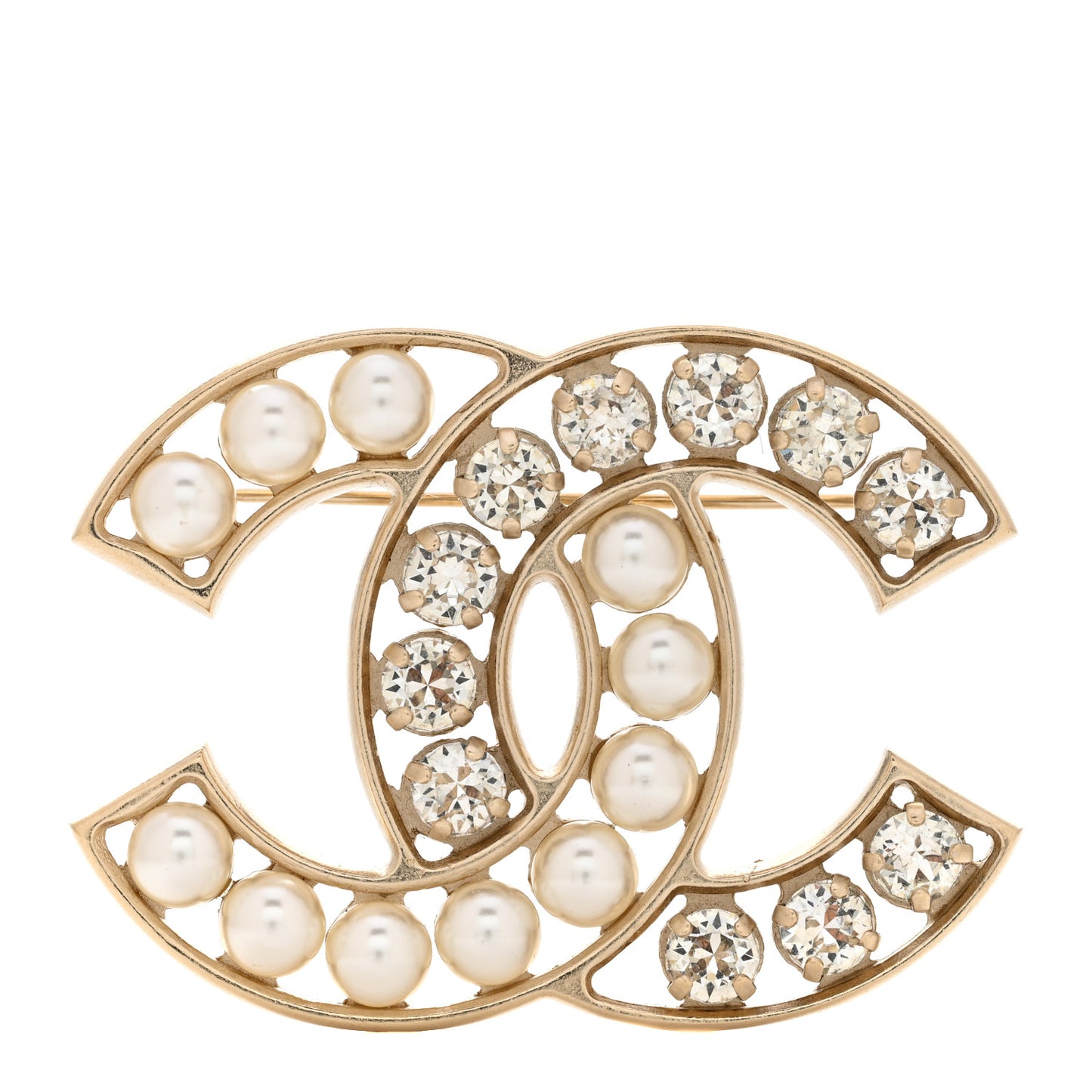 Pearl Resin Crystal CC Brooch Gold