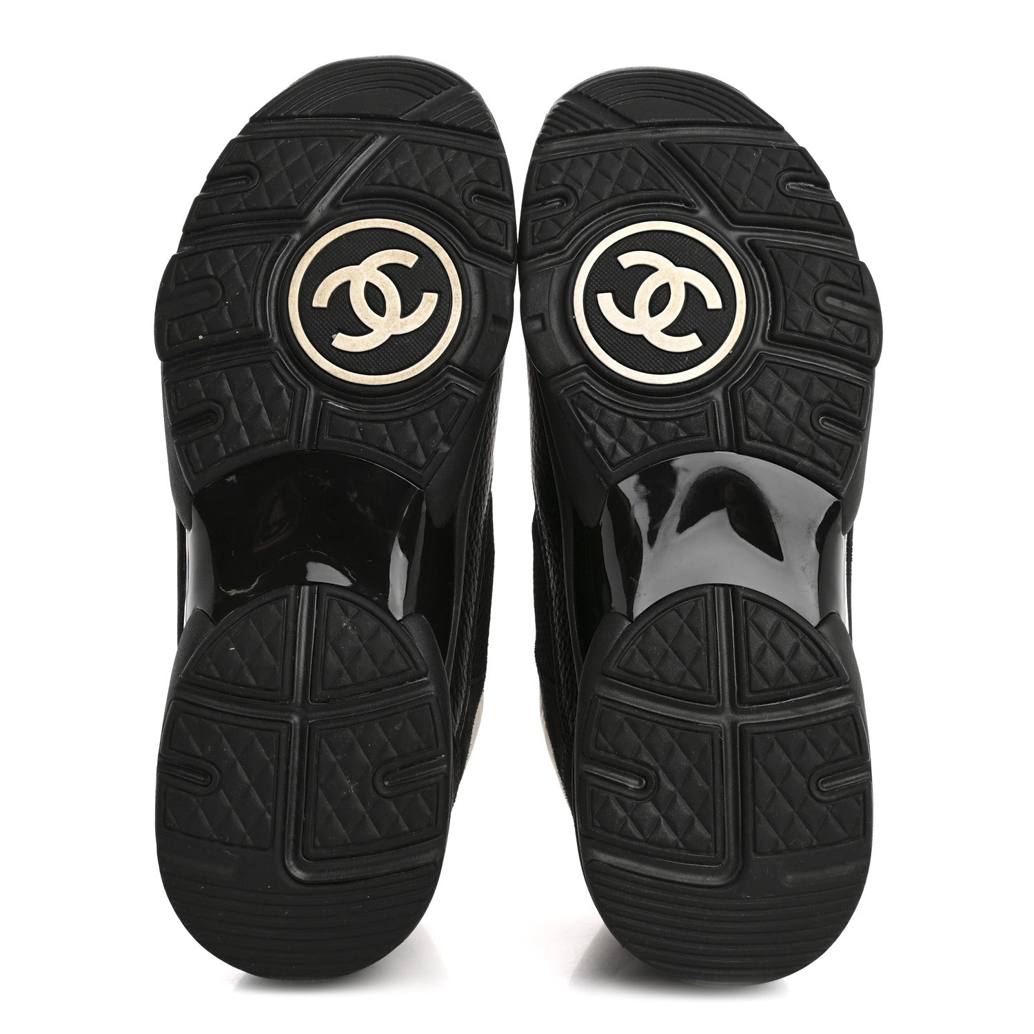 Chanel Mesh Suede Grained Calfskin Womens CC Sneakers 39.5 Black White 6 of 13