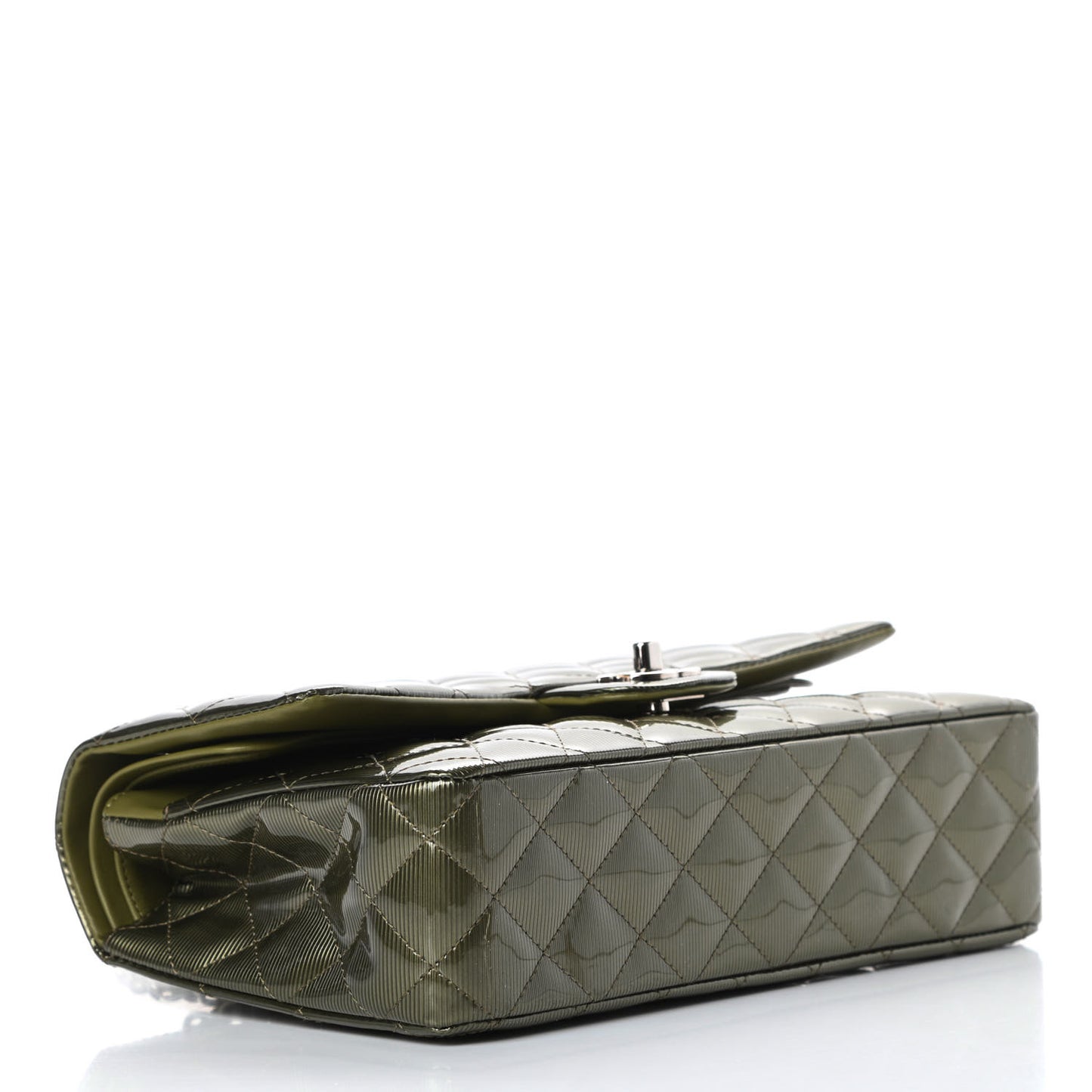 Striated Patent Quilted Medium Double Flap Green