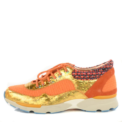 Chanel Tweed Suede Calfskin Sneakers Orange 1 of 9