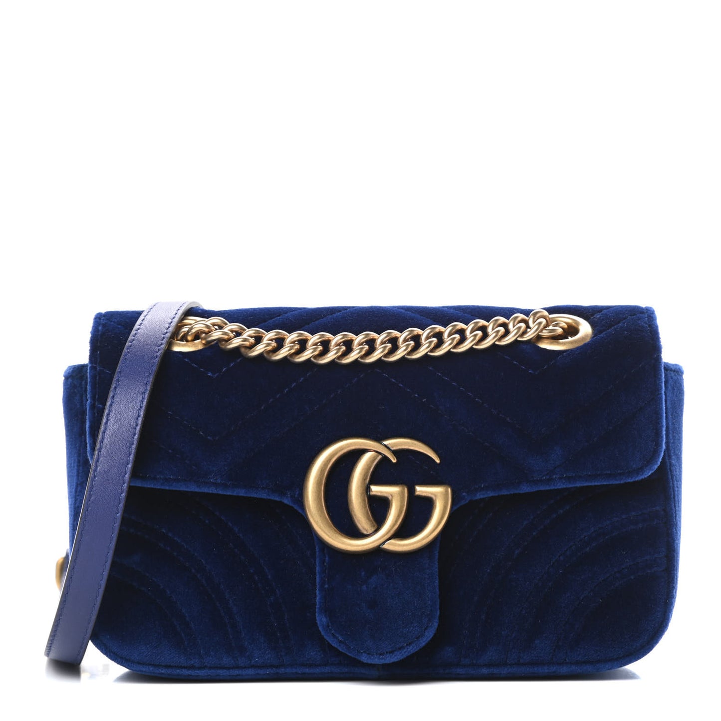Velvet Matelasse Mini GG Marmont Shoulder Bag Cobalt Blue
