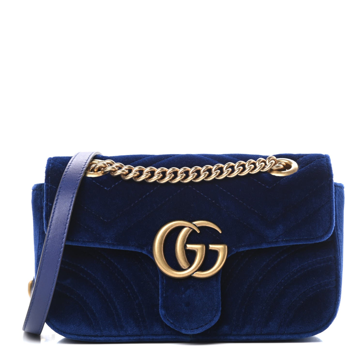 Gucci Velvet Matelasse Mini GG Marmont Shoulder Bag Cobalt Blue 1 of 12