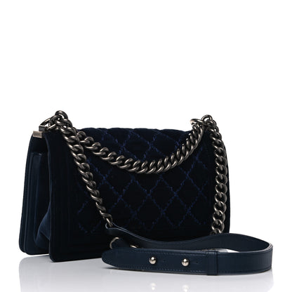 Chanel Velvet Tweed Quilted Medium Boy Flap Dark Navy Blue 2 of 17