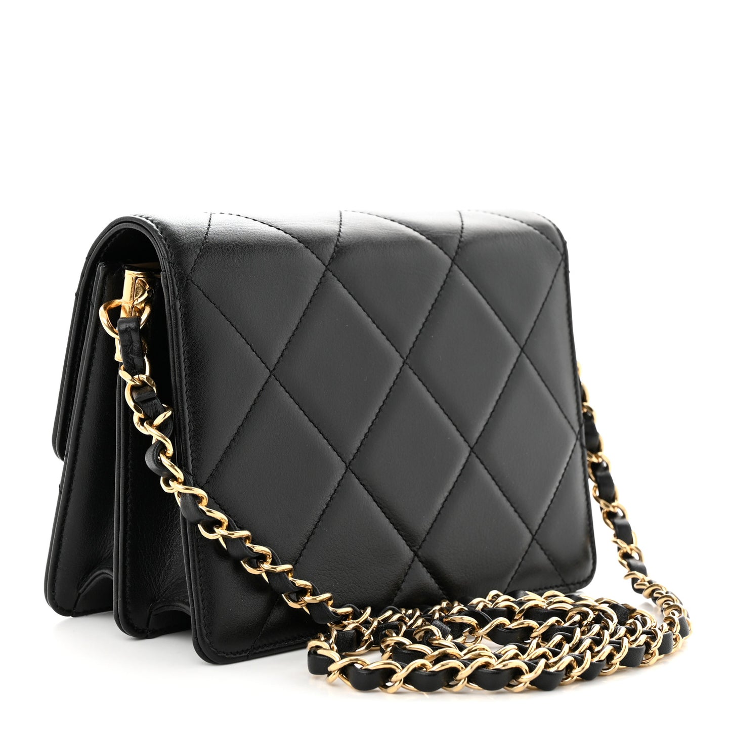 Calfskin Strass Quilted Mini Flap Black