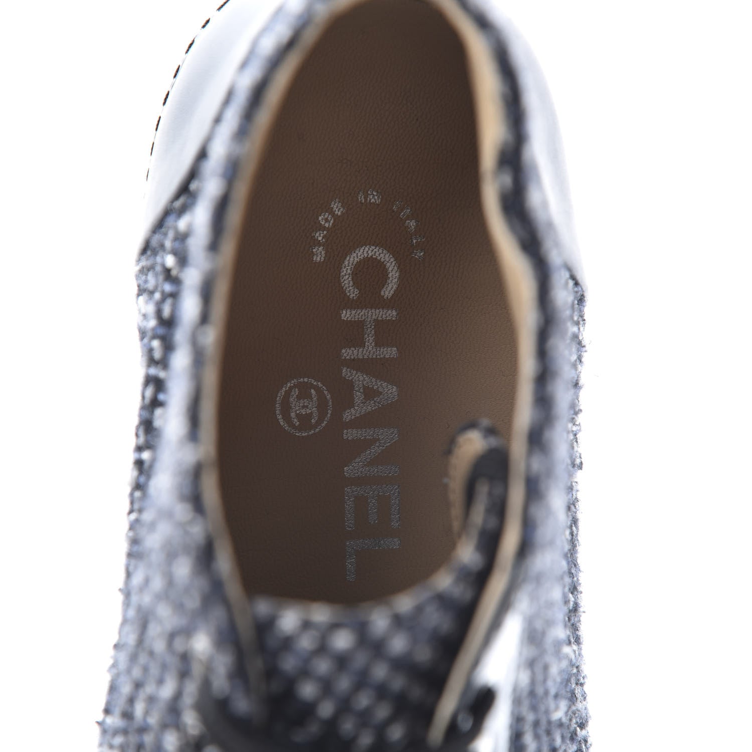 Chanel Tweed Calfskin Patent CC Lace Up Short Boots 41 Black Grey Dark Navy 7 of 9