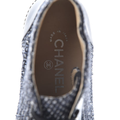 Chanel Tweed Calfskin Patent CC Lace Up Short Boots 41 Black Grey Dark Navy 7 of 9
