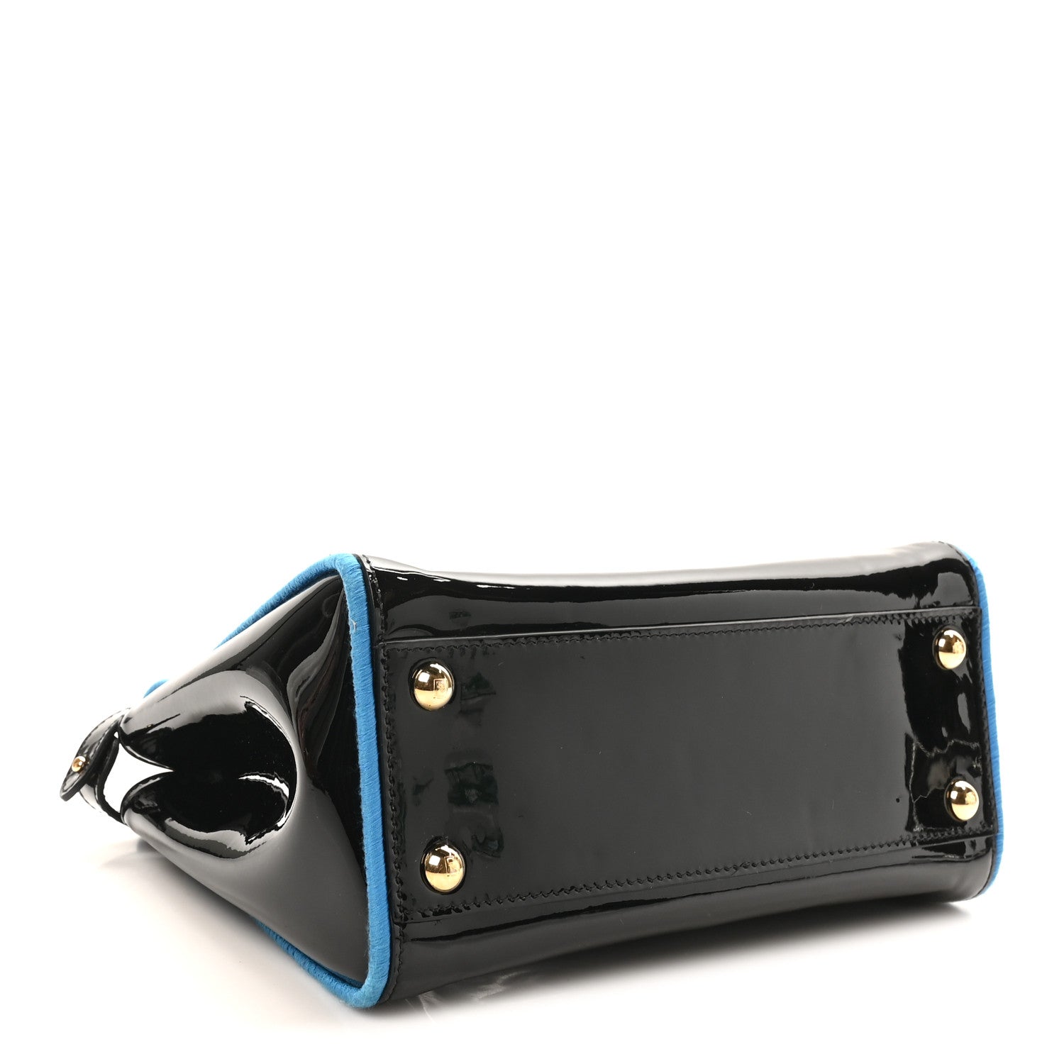 Fendi Patent Mini Plexi Handle Peekaboo Iconic Satchel Black Blue 4 of 9