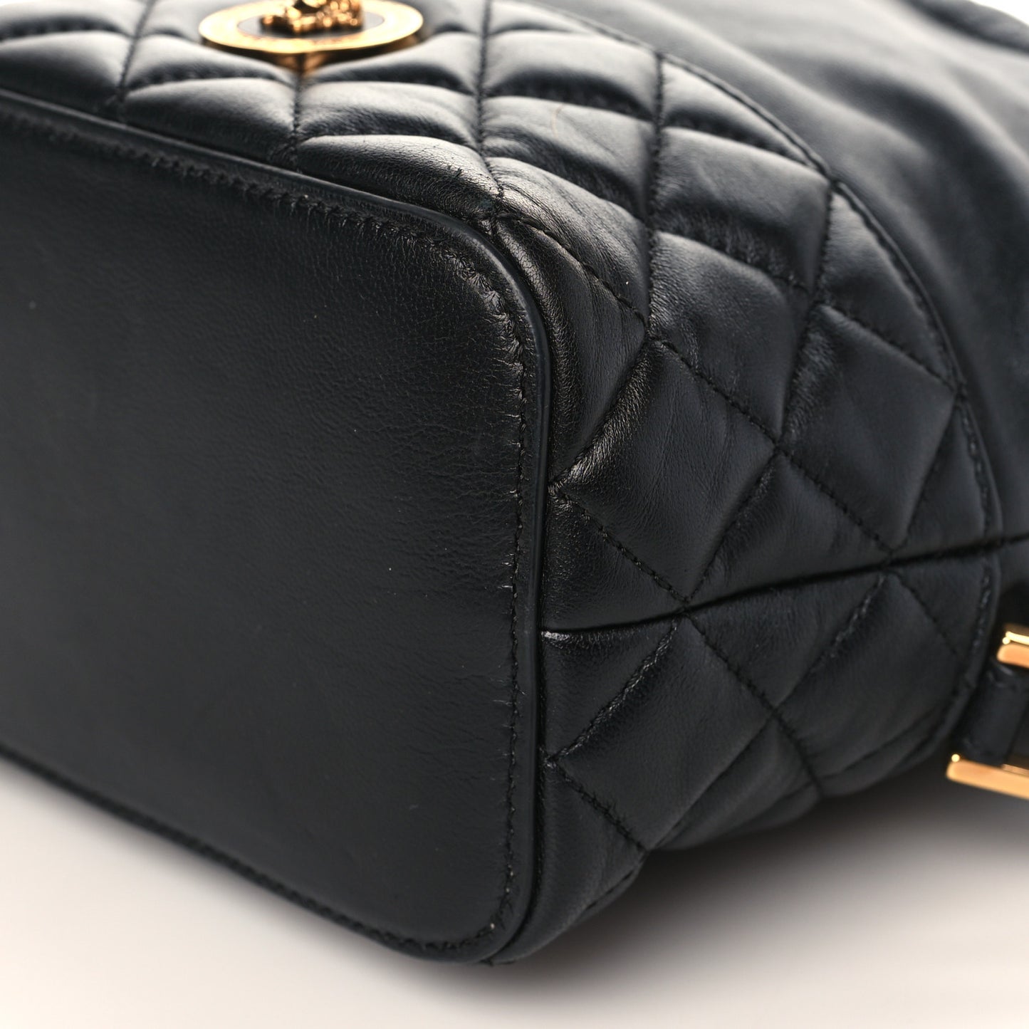 Nappa Quilted Medusa Bucket Bag Black