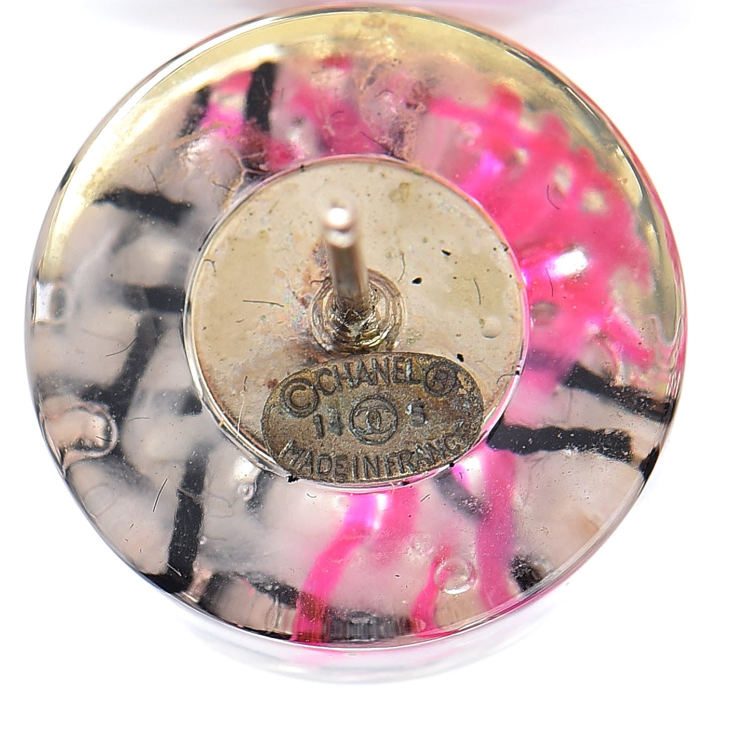 Chanel Resin Tweed Chain CC Round Earrings Gold Pink 4 of 4