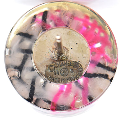 Chanel Resin Tweed Chain CC Round Earrings Gold Pink 4 of 4