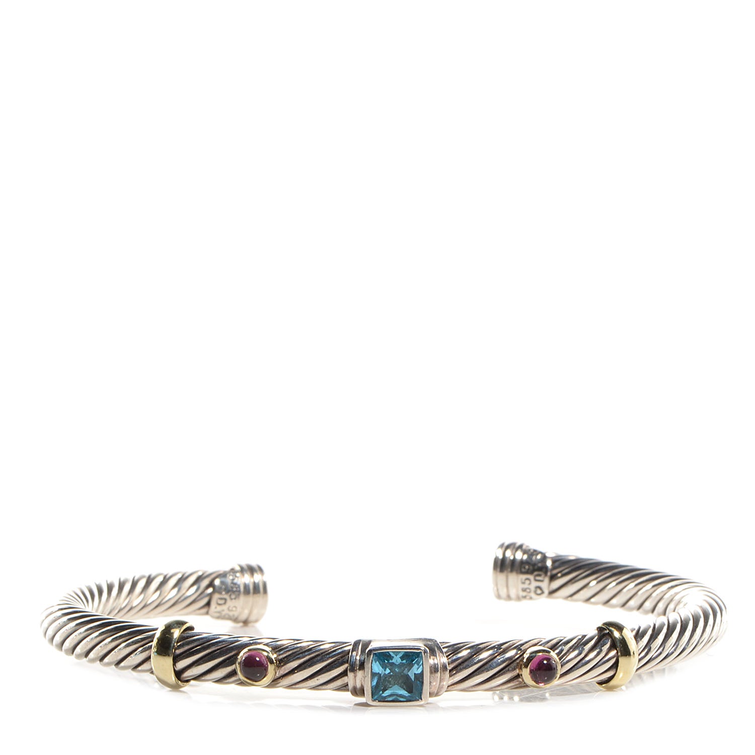 David Yurman Sterling Silver 14k Gold 4mm Renaissance Bracelet Blue Topaz Pink Tourmaline 1 of 6