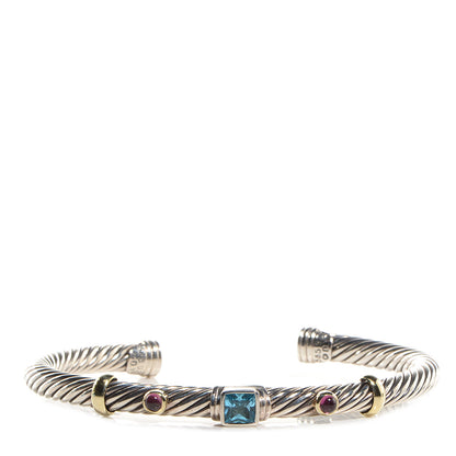 David Yurman Sterling Silver 14k Gold 4mm Renaissance Bracelet Blue Topaz Pink Tourmaline 1 of 6