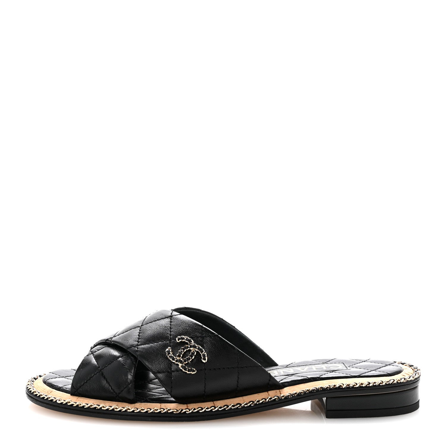 Chanel Lambskin Quilted Chain CC Sandals 36 Black 1 of 11