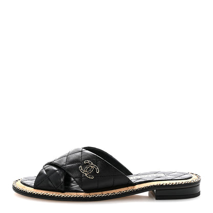Chanel Lambskin Quilted Chain CC Sandals 36 Black 1 of 11