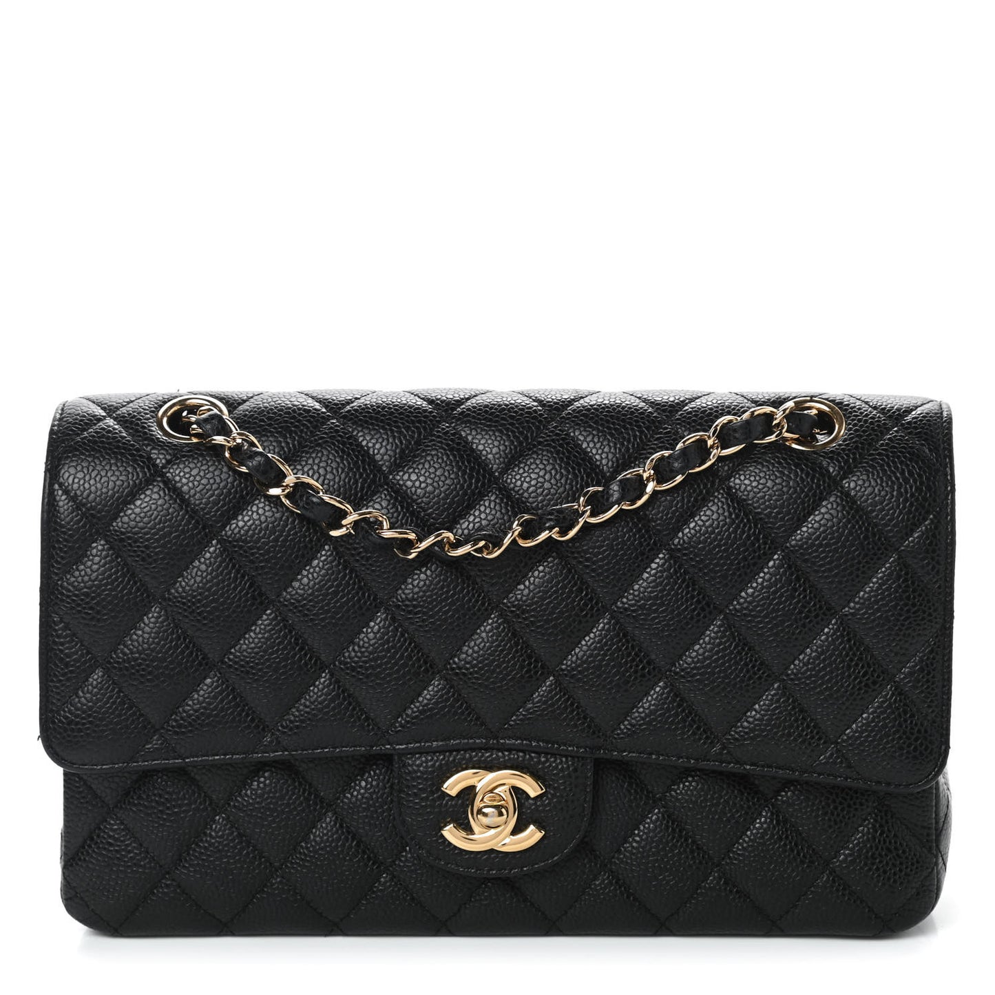 Caviar Quilted Medium Double Flap Black