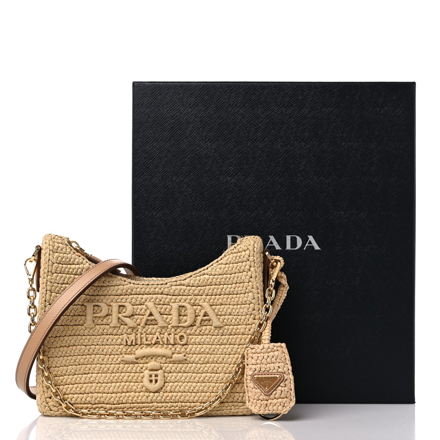 Yarn Raffia Effect Crochet Mini Re-Edition 2000 Shoulder Bag Naturale
