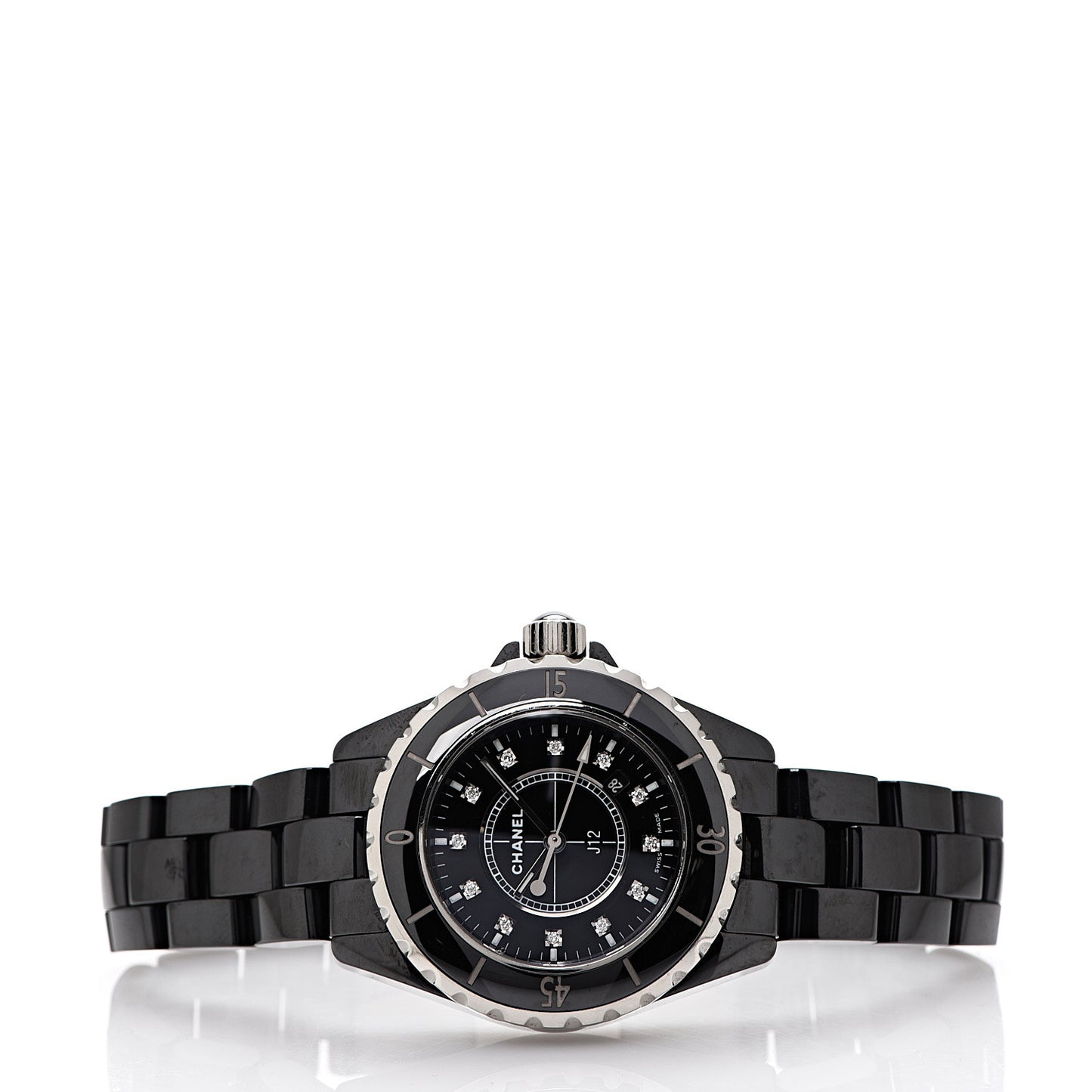 Stainless Steel Ceramic Diamond 33mm J12 Quartz Watch Black