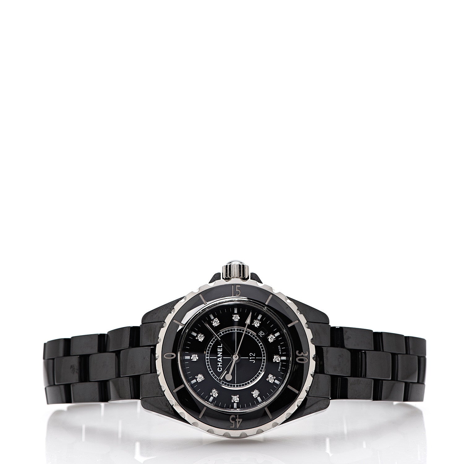 Chanel Stainless Steel Ceramic Diamond 33mm J12 Quartz Watch Black 2 of 8