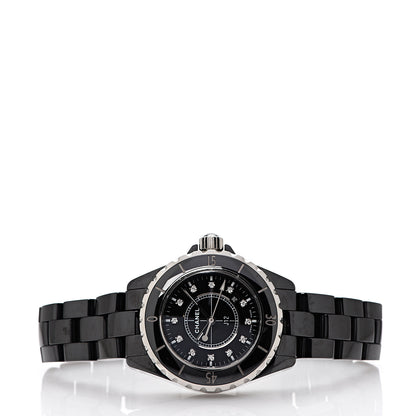 Chanel Stainless Steel Ceramic Diamond 33mm J12 Quartz Watch Black 2 of 8