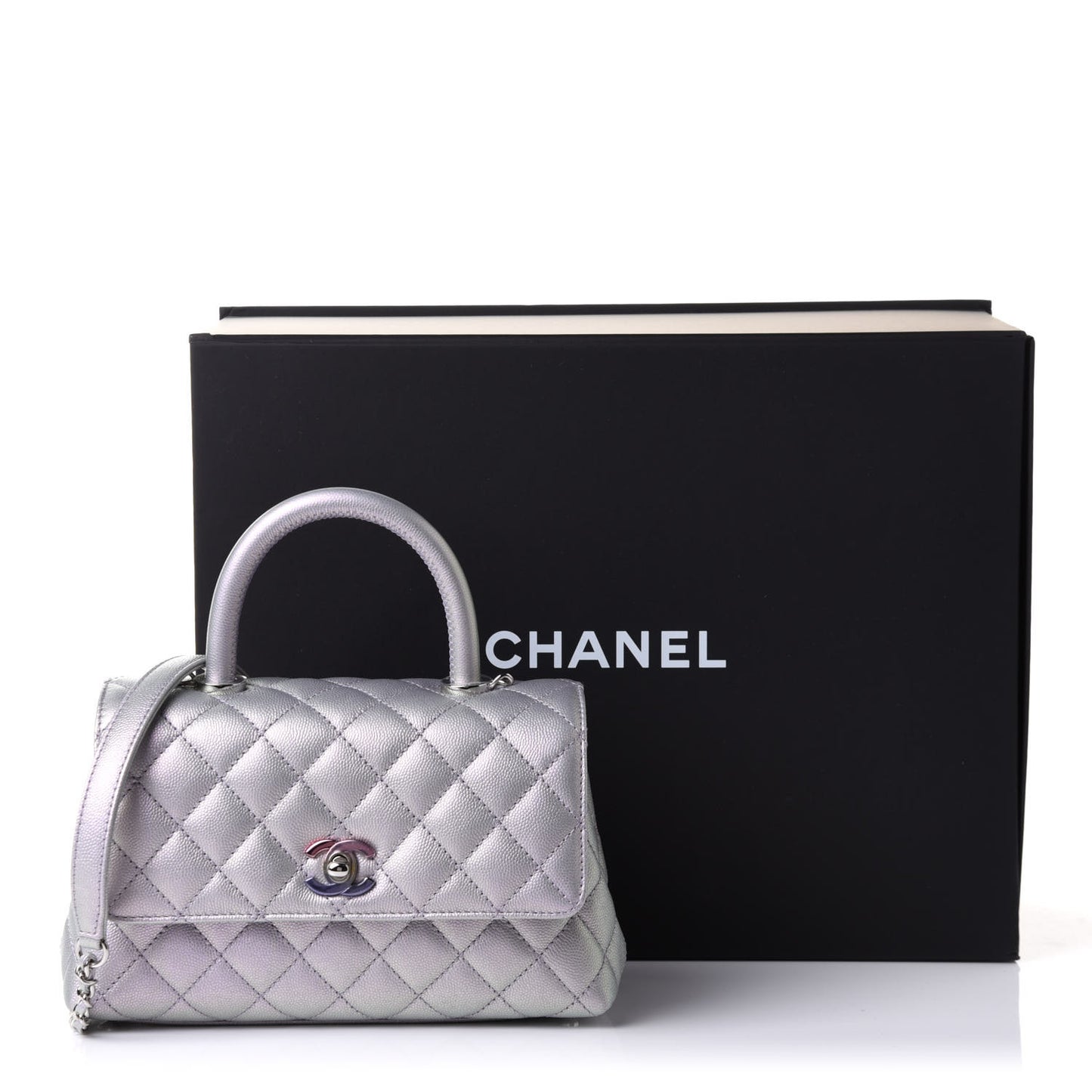 Iridescent Caviar Quilted Mini Coco Handle Flap Purple
