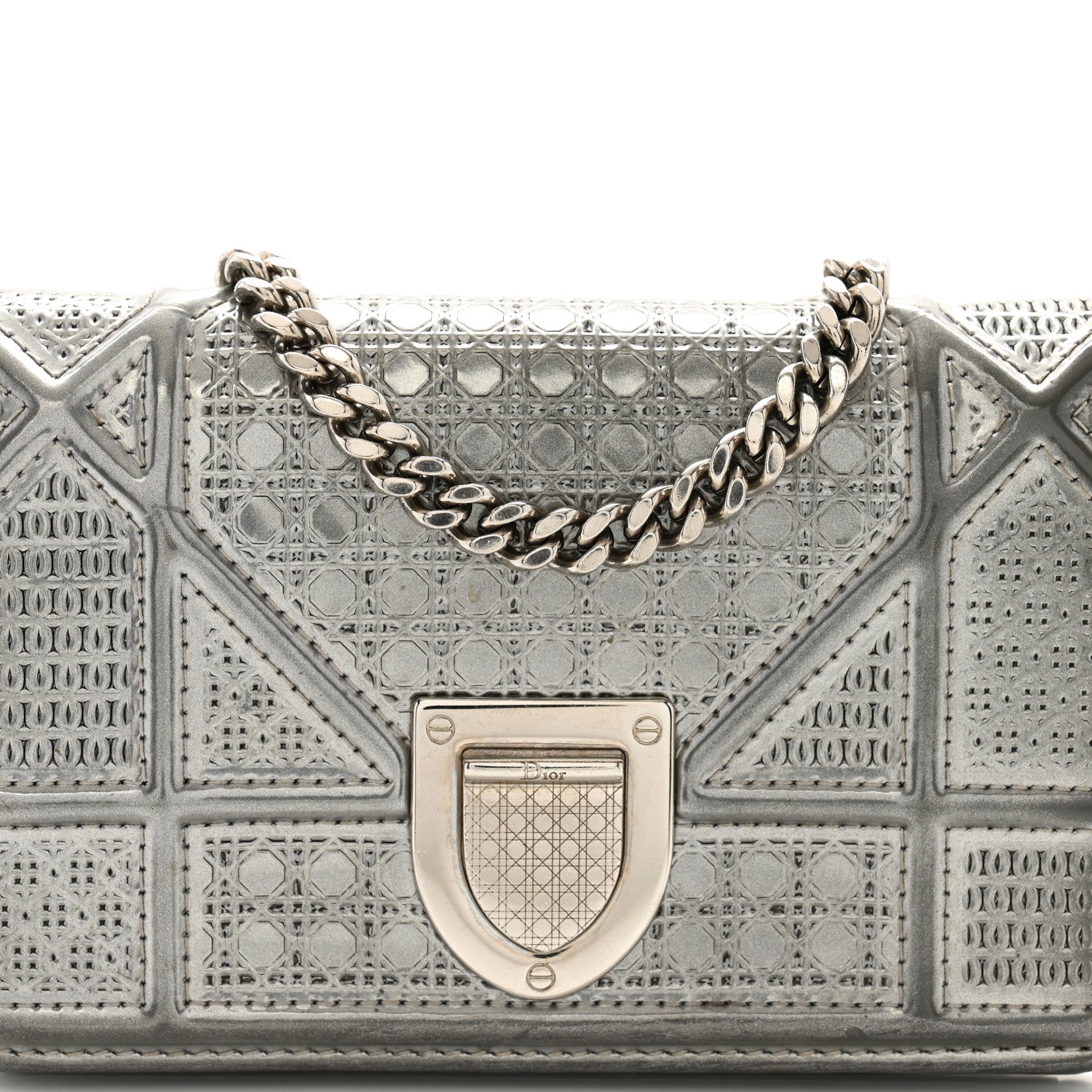 Christian Dior Metallic Patent Micro-Cannage Baby Diorama Flap Bag Silver 7 of 9