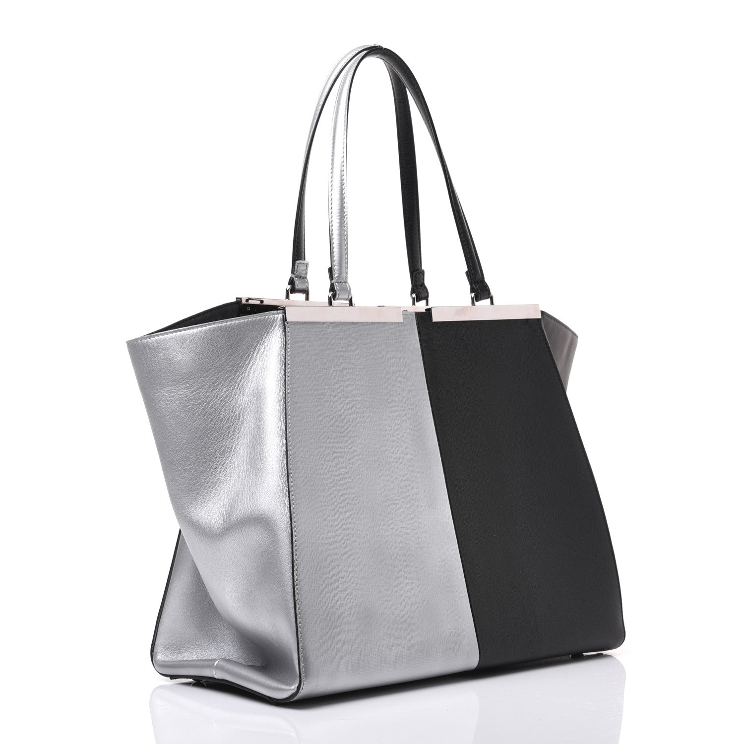 Fendi Vitello Elite Bi Color 3Jours Tote Argento Black 3 of 21