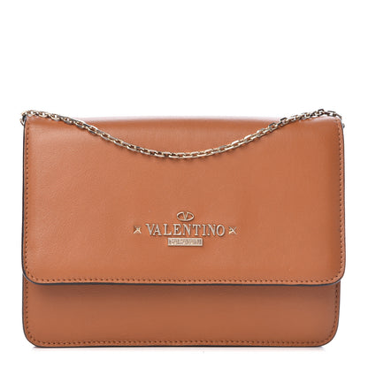 Valentino Garavani Calfskin Rockstud Chain Wallet Flap Bag Tan 1 of 9