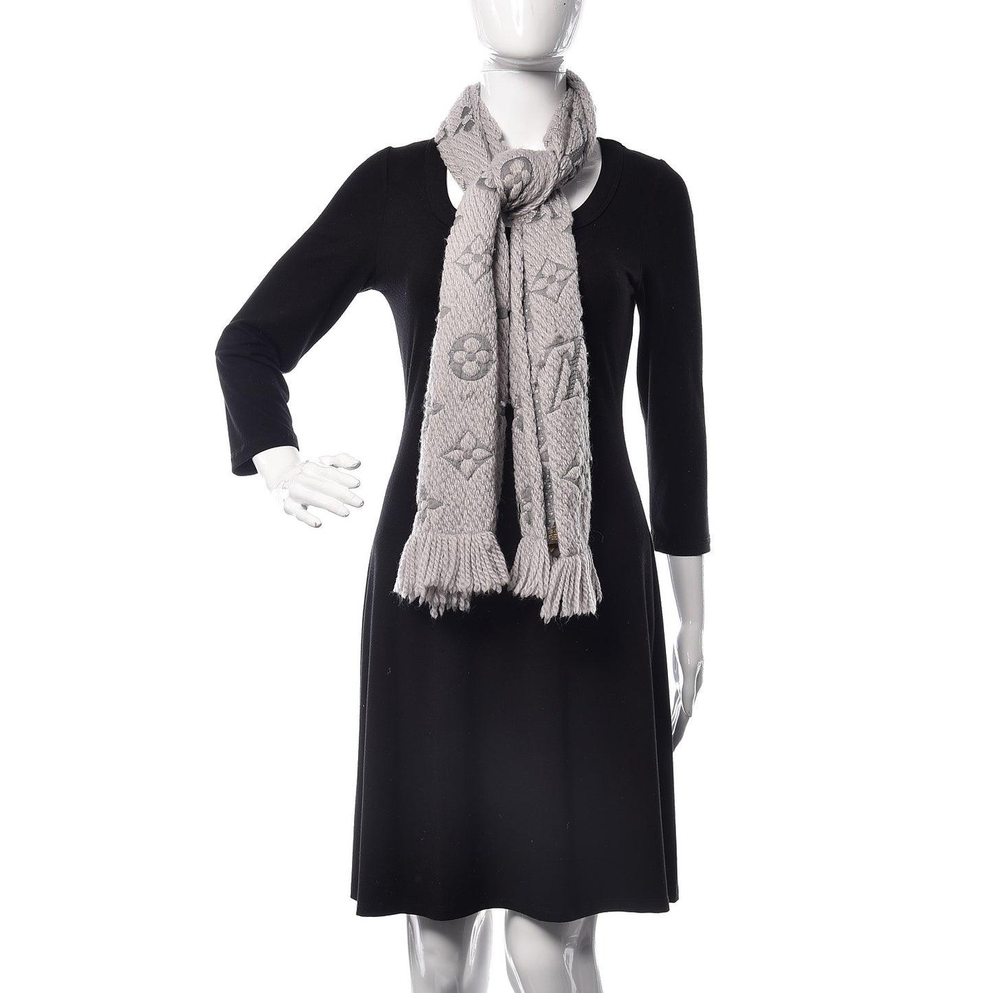 Wool Silk Logomania Scarf Pearl Grey