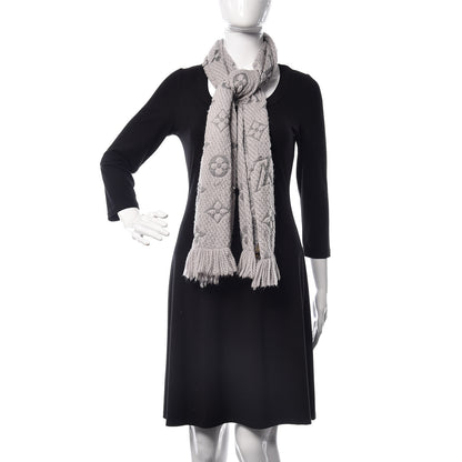Louis Vuitton Wool Silk Logomania Scarf Pearl Grey 2 of 5