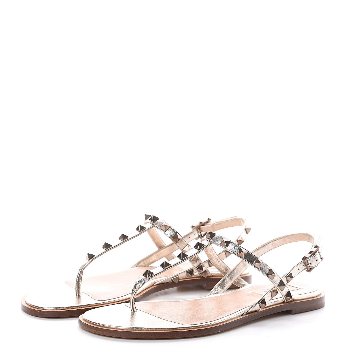 Valentino Garavani Metallic Nappa Rockstud Slingback Flat Thong Sandals 39 Skin 3 of 7