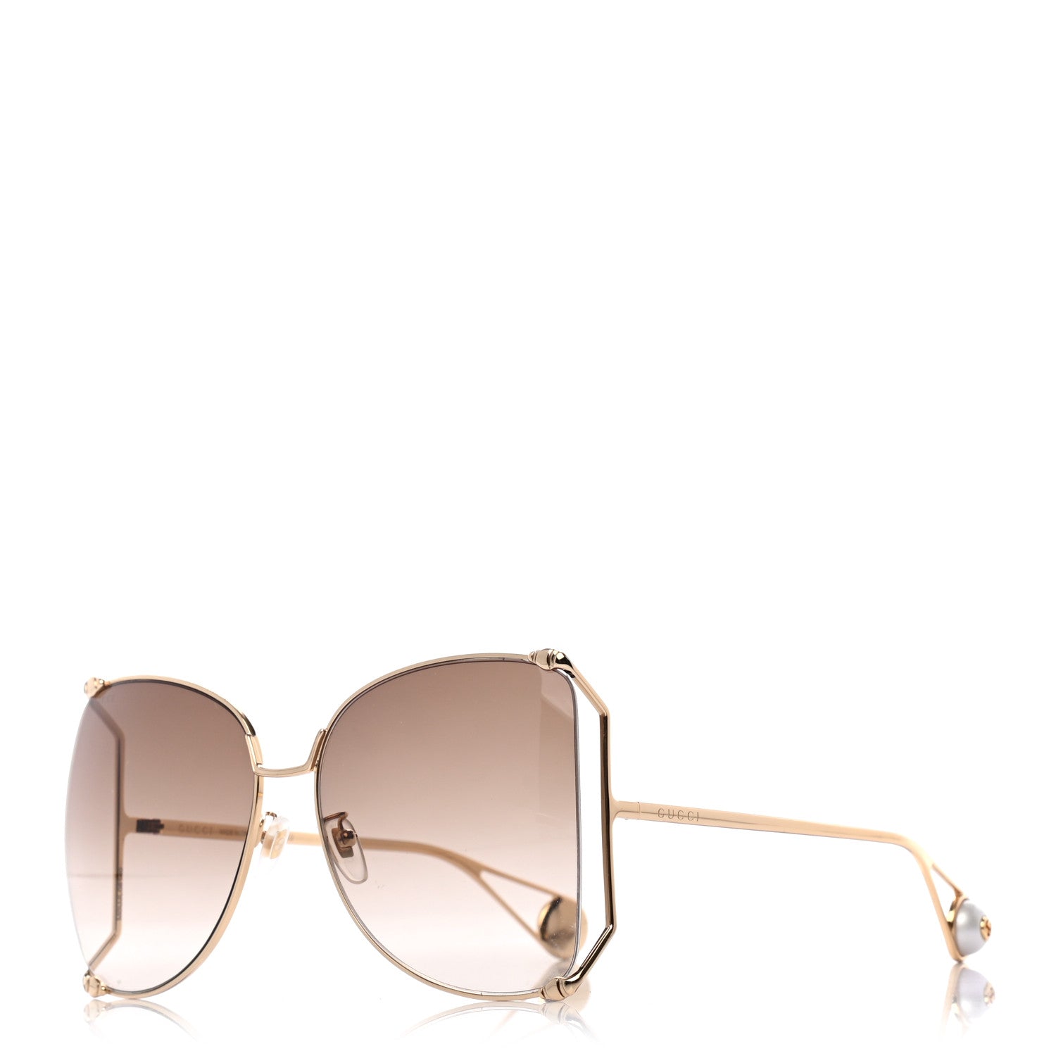 Gucci Oversized Round Sunglasses GG0252S Gold Brown 1 of 8