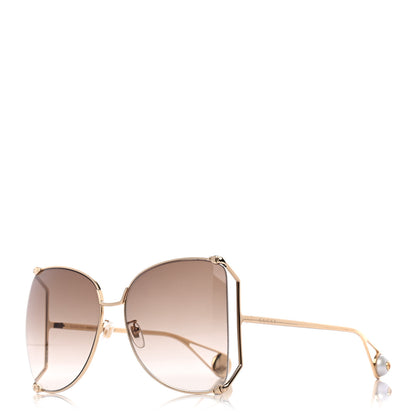 Gucci Oversized Round Sunglasses GG0252S Gold Brown 1 of 8
